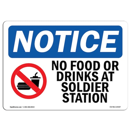 Signmission OSHA Notice Sign, 10" H, Aluminum, No Food Or Drink At Solder Station Sign With Symbol, Landscape OS-NS-A-1014-L-14587